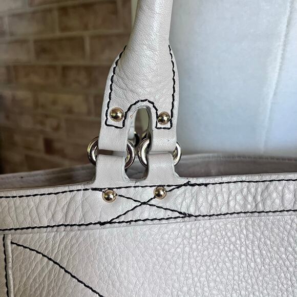 COLE HAAN Large Soft Ivory Pebbled Leather Tote with Gold Hardware (T) - Picture 5 of 13